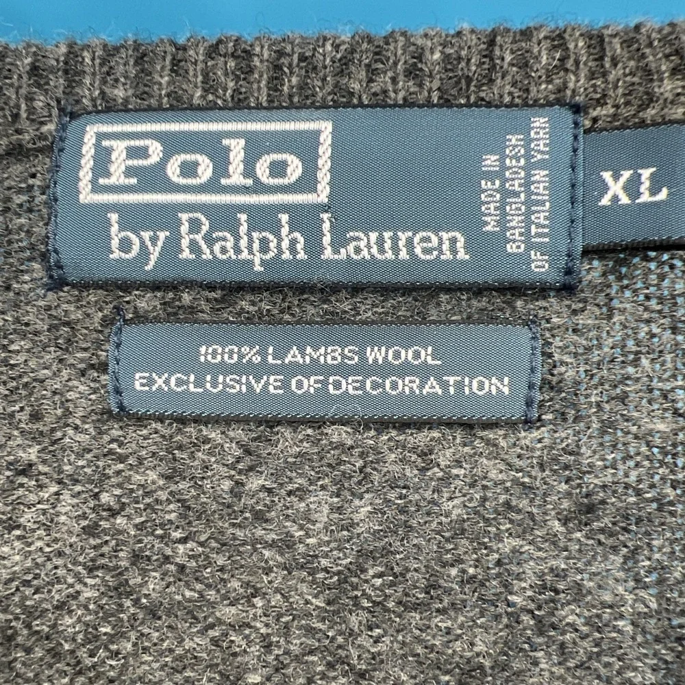 Vintage Polo Ralph Lauren 100% Lambs Wool V Neck Sweater‎ Men's XL Purple Pony